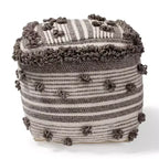 Pouf ottomano Eligah in lana intrecciata a mano, stile marocchino, avorio/marrone - Baxton Studio