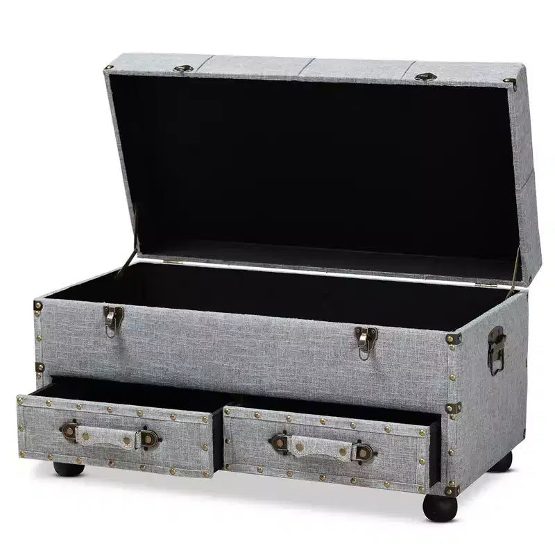 Flynn Baule Ottomana con 2 Cassetti in Tessuto Grigio/Nero - Baxton Studio