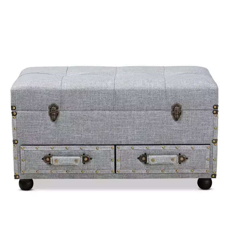 Flynn Baule Ottomana con 2 Cassetti in Tessuto Grigio/Nero - Baxton Studio