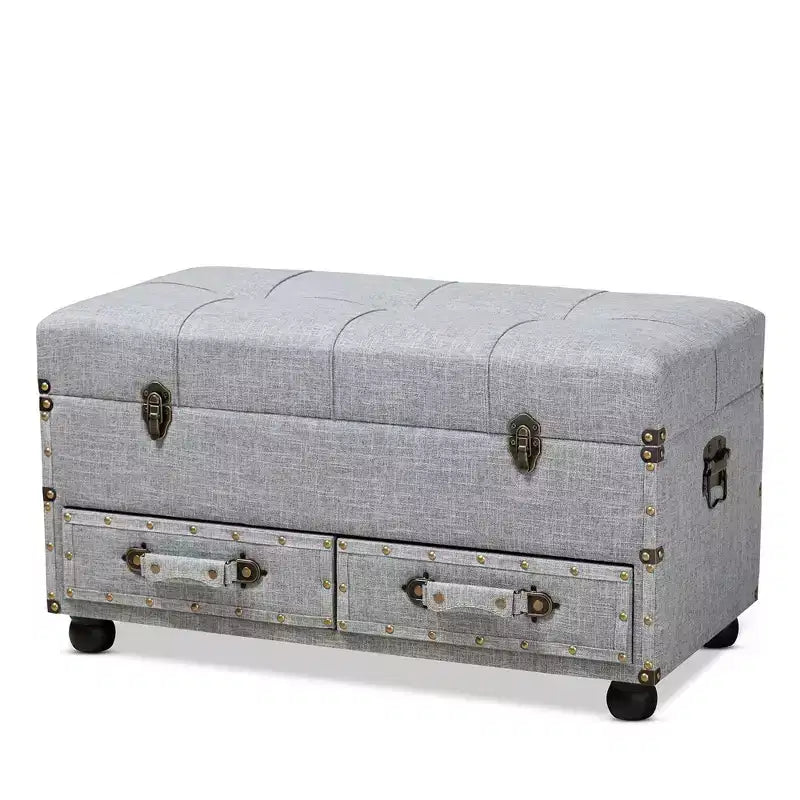 Flynn Baule Ottomana con 2 Cassetti in Tessuto Grigio/Nero - Baxton Studio