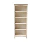 Libreria Shaker non finita 60"x24" - International Concepts: 5 ripiani, legno di gomma, schienale chiuso, ripiani regolabili