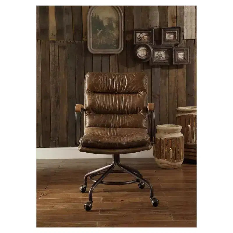 Acme Furniture Hedia Task and Office Chairs Ash Brown: Upholstered, Metal Frame, Fixed Arms, 220lb Capacity