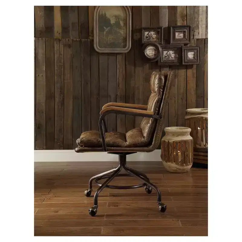 Acme Furniture Hedia Task and Office Chairs Ash Brown: Upholstered, Metal Frame, Fixed Arms, 220lb Capacity