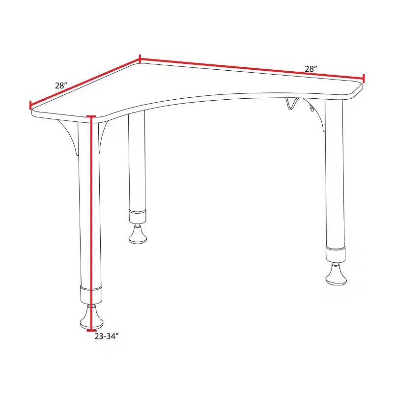 28" Boomerang Height Adjustable Activity School Desk Maple - Regency: Chrome Post Legs, Round Corner