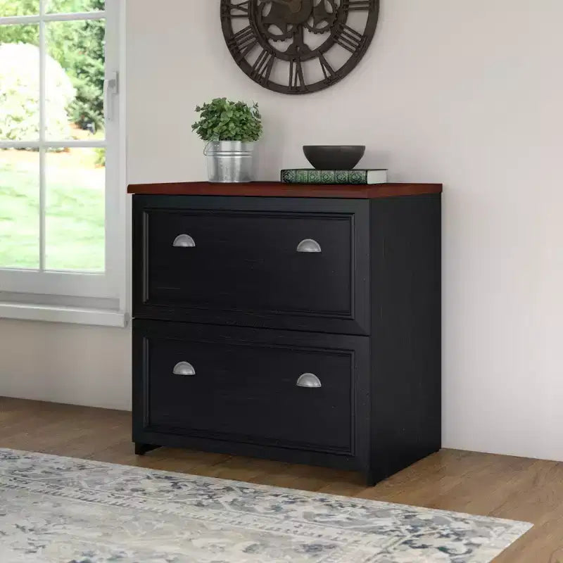 Classificatore a 2 cassetti Fairview Nero Antico - Bush Furniture: Laterale, Design Elegante, Top Marrone Ciliegio