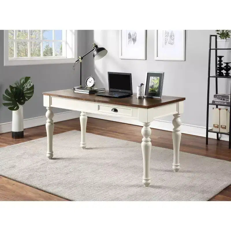 Joanna Lift Top Desk Ivory/Mocha - Steve Silver Co.: Farmhouse Style, Adjustable Height with Drawer