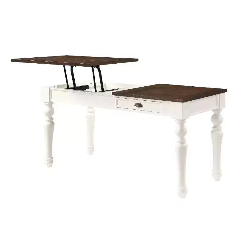 Joanna Lift Top Desk Ivory/Mocha - Steve Silver Co.: Farmhouse Style, Adjustable Height with Drawer