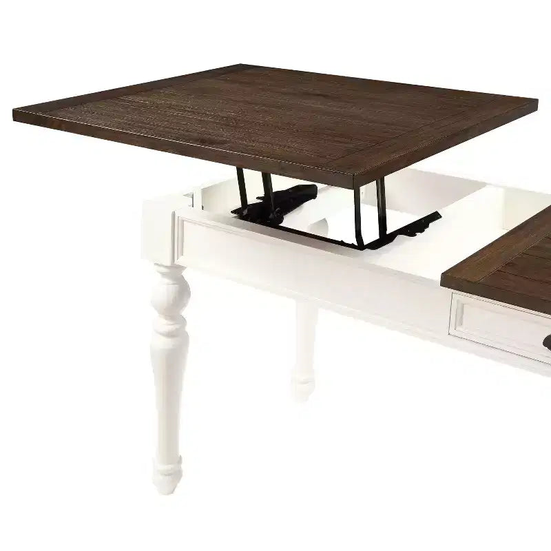 Joanna Lift Top Desk Ivory/Mocha - Steve Silver Co.: Farmhouse Style, Adjustable Height with Drawer