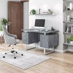 Scrivania da ufficio moderna con contenitore grigia - Techni Mobili: Eleganti gambe in metallo, schedario, piano flottante