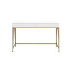 Scrivania Light Mane Bianco Lucido/Oro - Acme Furniture: 31" A, 2 Cassetti, Struttura in Metallo, 47" L