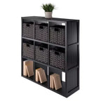 40.08" 7pc Timothy Storage Shelf with Baskets Black/Chocolate - Winsome: Transitional Style, Wood Composite, No Tools Assembly