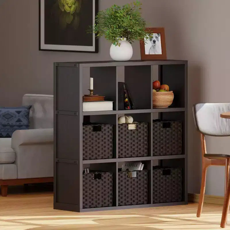 40.08" 7pc Timothy Storage Shelf with Baskets Black/Chocolate - Winsome: Transitional Style, Wood Composite, No Tools Assembly