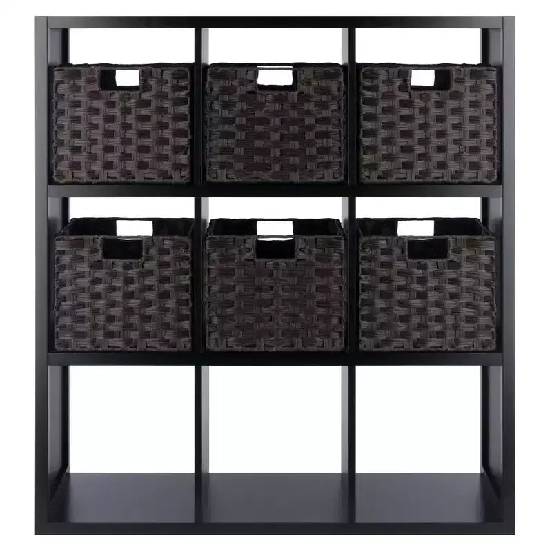 40.08" 7pc Timothy Storage Shelf with Baskets Black/Chocolate - Winsome: Transitional Style, Wood Composite, No Tools Assembly