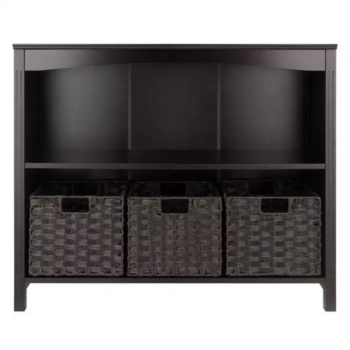 Scaffale di stoccaggio da 30" a 4 ripiani con 3 cestini piccoli Espresso/Cioccolato - Winsome: Espositore per Home Office