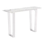 Modern Rectangular Faux Marble Console Table - Stone, Brushed Stainless Steel - Zm Home