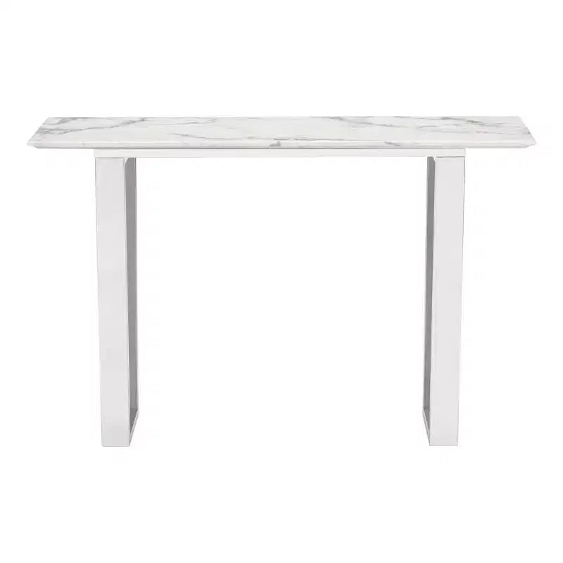 Modern Rectangular Faux Marble Console Table - Stone, Brushed Stainless Steel - Zm Home