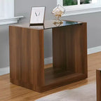 Glena Tempered Glass Insert End Table Dark Walnut - miBasics