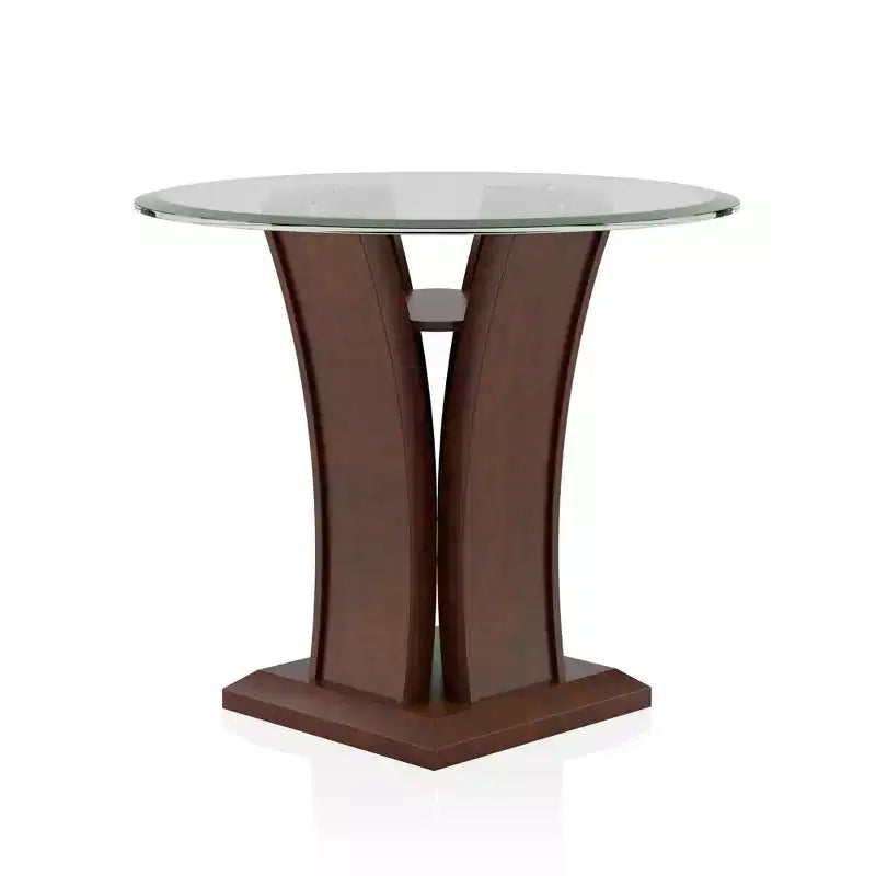 Gabriella Round Glass Top End Table Brown Cherry - HOMES: Inside + Out: Contemporary Pedestal, Tempered Top, Open Shelf