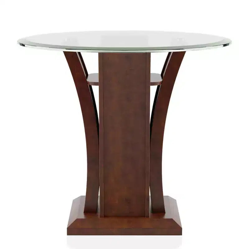 Gabriella Round Glass Top End Table Brown Cherry - HOMES: Inside + Out: Contemporary Pedestal, Tempered Top, Open Shelf