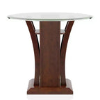 Gabriella Round Glass Top End Table Brown Cherry - HOMES: Inside + Out: Contemporary Pedestal, Tempered Top, Open Shelf