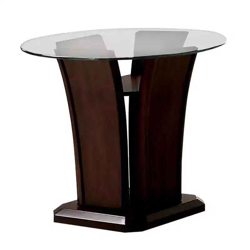 Gabriella Round Glass Top End Table Brown Cherry - HOMES: Inside + Out: Contemporary Pedestal, Tempered Top, Open Shelf