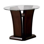Gabriella Round Glass Top End Table Brown Cherry - HOMES: Inside + Out: Contemporary Pedestal, Tempered Top, Open Shelf