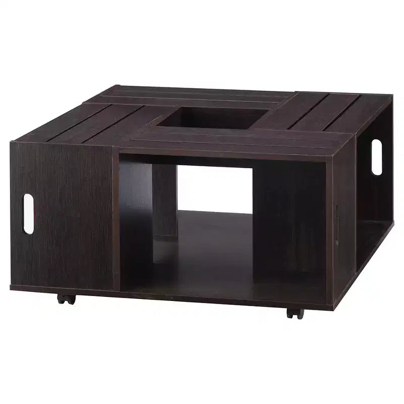 Roseline Modern Crate Box Inspired Coffee Table Espresso - HOMES: Inside + Out: Square Design, Movable, Storage Compartments