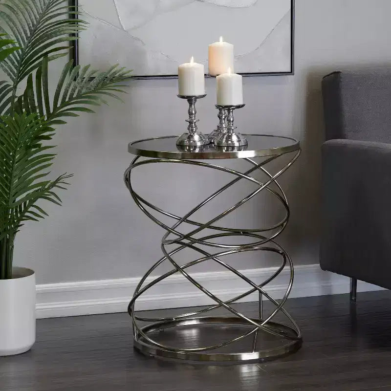 Contemporary Marble Open Ring Accent Table Silver - Olivia & May: No Assembly, Indoor Use, Round Shape