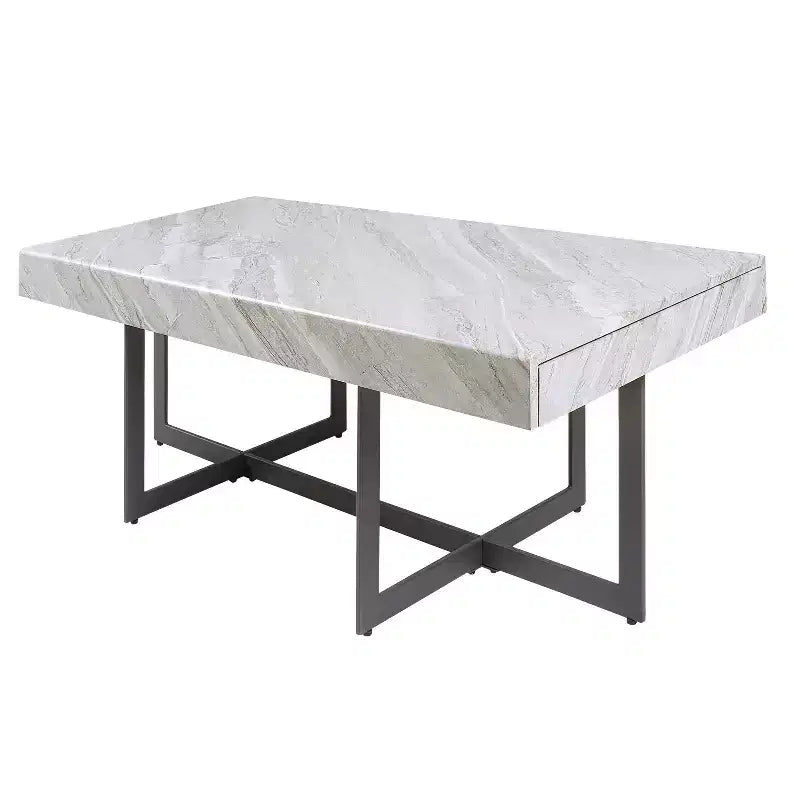 Set di 2 tavolini da caffè contemporanei Rohde con cassetti, grigio/metallo Gum - miBasics