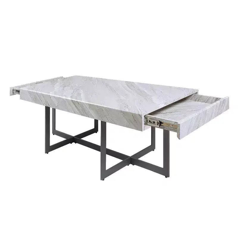 Set di 2 tavolini da caffè contemporanei Rohde con cassetti, grigio/metallo Gum - miBasics