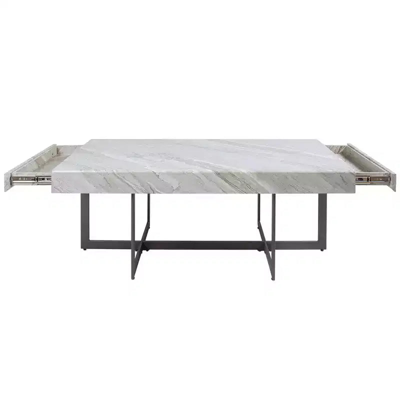 Set di 2 tavolini da caffè contemporanei Rohde con cassetti, grigio/metallo Gum - miBasics