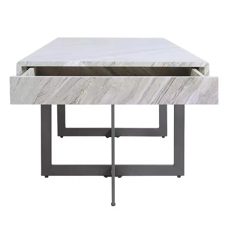 Set di 2 tavolini da caffè contemporanei Rohde con cassetti, grigio/metallo Gum - miBasics