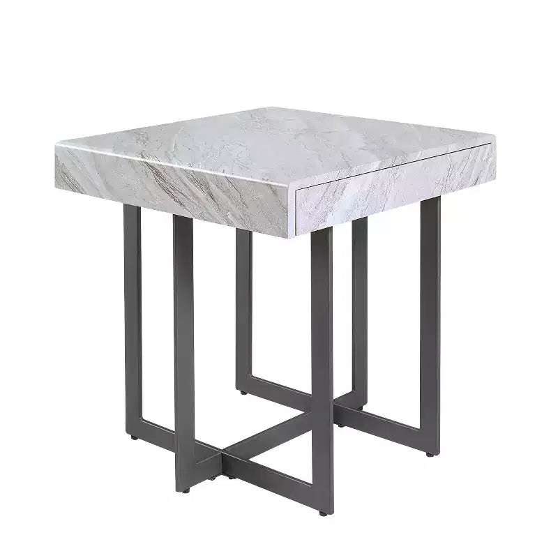 Set di 2 tavolini da caffè contemporanei Rohde con cassetti, grigio/metallo Gum - miBasics