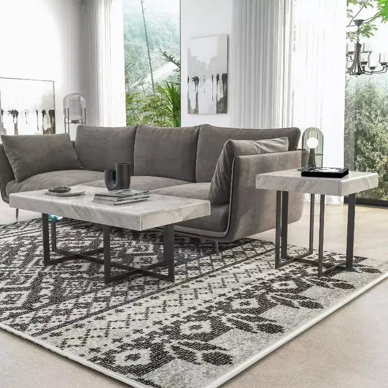 Set di 2 tavolini da caffè contemporanei Rohde con cassetti, grigio/metallo Gum - miBasics