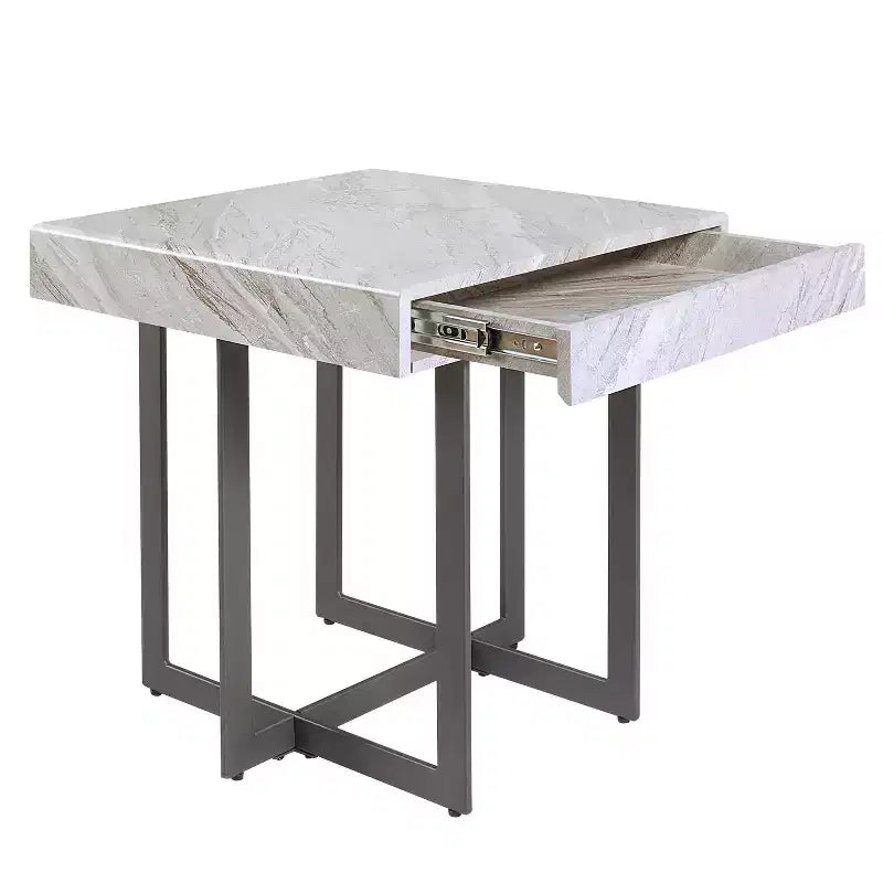 Set di 2 tavolini da caffè contemporanei Rohde con cassetti, grigio/metallo Gum - miBasics
