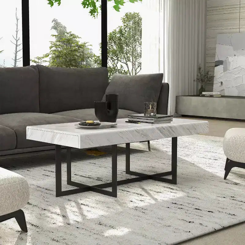 Set di 2 tavolini da caffè contemporanei Rohde con cassetti, grigio/metallo Gum - miBasics