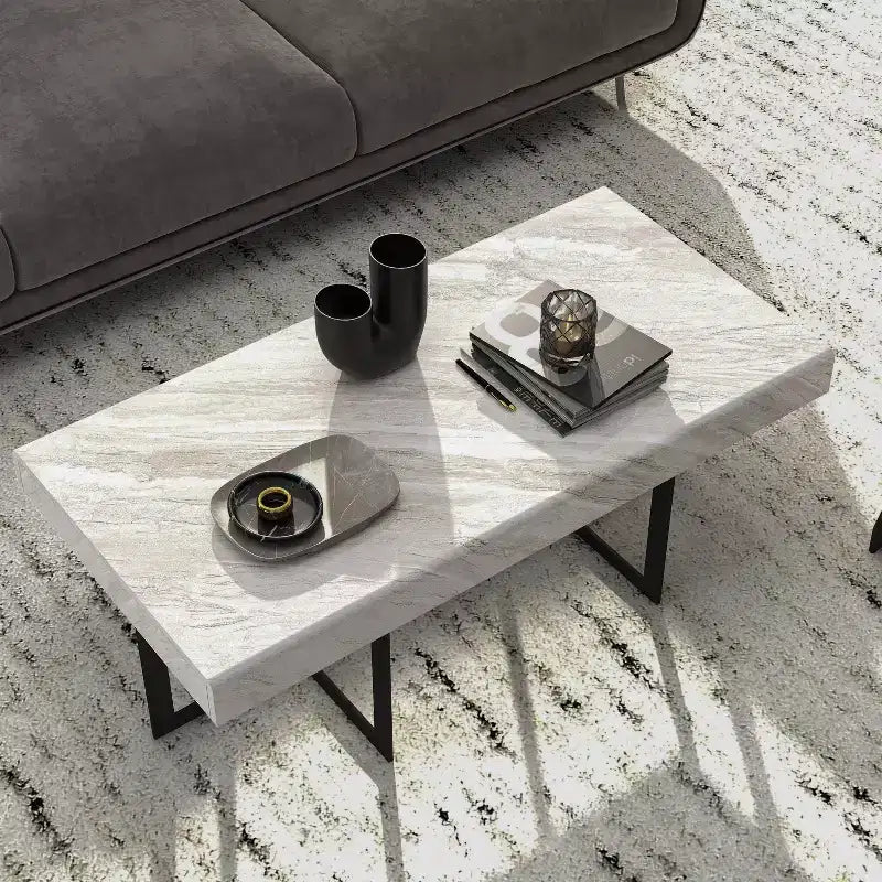 Set di 2 tavolini da caffè contemporanei Rohde con cassetti, grigio/metallo Gum - miBasics
