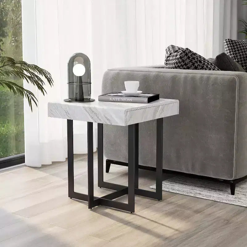 Set di 2 tavolini da caffè contemporanei Rohde con cassetti, grigio/metallo Gum - miBasics