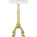 Augustus Side Table Marble White - ZM Home: Modern Round Iron Frame, Gold Finish, 22" Height, 11" Width, 45 lbs Capacity