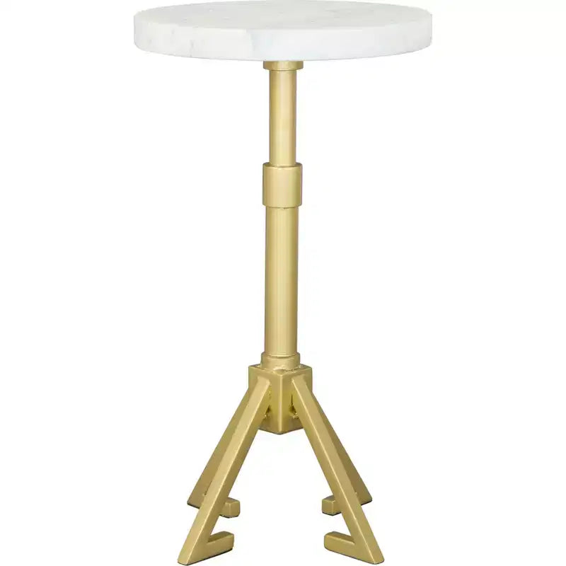 Augustus Side Table Marble White - ZM Home: Modern Round Iron Frame, Gold Finish, 22" Height, 11" Width, 45 lbs Capacity