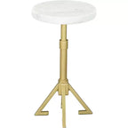 Augustus Side Table Marble White - ZM Home: Modern Round Iron Frame, Gold Finish, 22" Height, 11" Width, 45 lbs Capacity