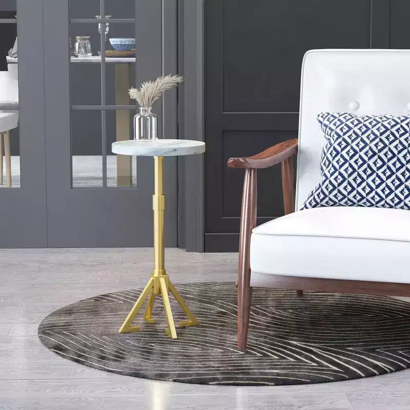 Augustus Side Table Marble White - ZM Home: Modern Round Iron Frame, Gold Finish, 22" Height, 11" Width, 45 lbs Capacity