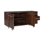 Consolle portaoggetti Adair Mid Century Modern 58" in legno massello con maniglia dorata 2 ante 3 cassetti Marrone - Powell: Tavolo da ingresso in acacia con ferramenta in ferro