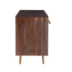 Consolle portaoggetti Adair Mid Century Modern 58" in legno massello con maniglia dorata 2 ante 3 cassetti Marrone - Powell: Tavolo da ingresso in acacia con ferramenta in ferro