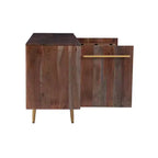 Consolle portaoggetti Adair Mid Century Modern 58" in legno massello con maniglia dorata 2 ante 3 cassetti Marrone - Powell: Tavolo da ingresso in acacia con ferramenta in ferro