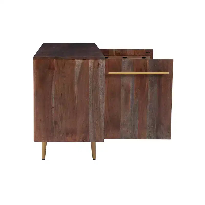 Consolle portaoggetti Adair Mid Century Modern 58" in legno massello con maniglia dorata 2 ante 3 cassetti Marrone - Powell: Tavolo da ingresso in acacia con ferramenta in ferro