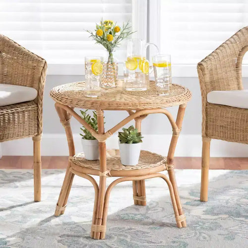 Baxton Studio Abbey Tavolino da Caffè in Rattan Antico Marrone Naturale: Nessun Assemblaggio, Design a 4 Piedi, Altezza 56,9 cm