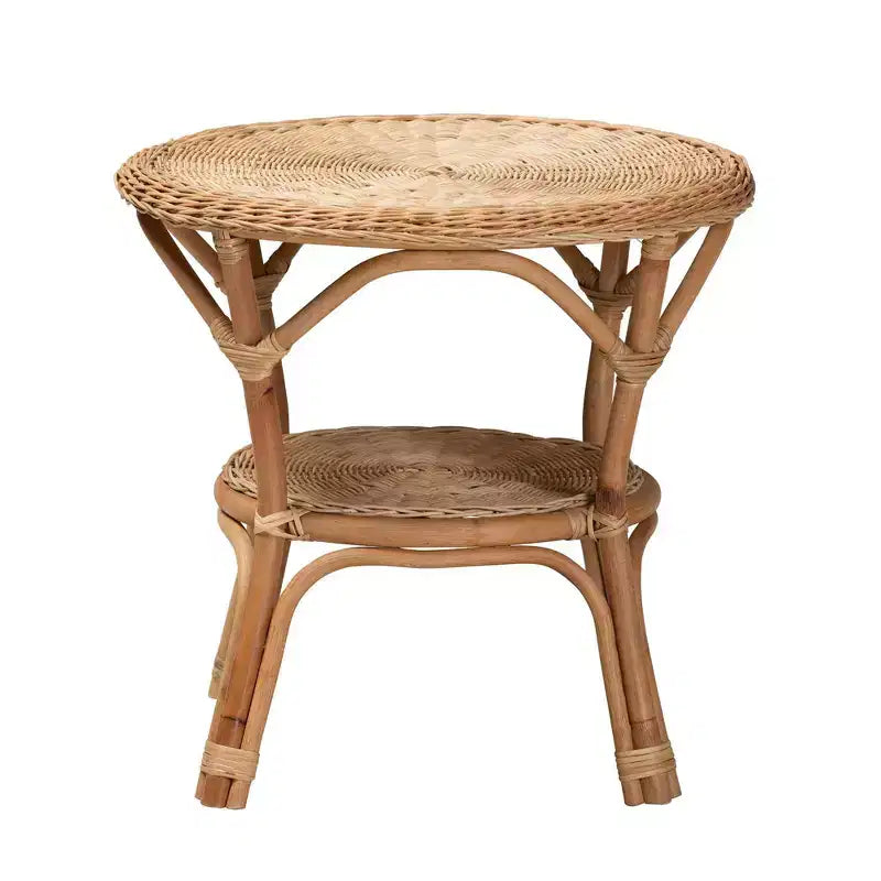 Baxton Studio Abbey Antique Rattan Coffee Table Natural Brown: No Assembly, 4 Point Leg Design, 22.4" Height
