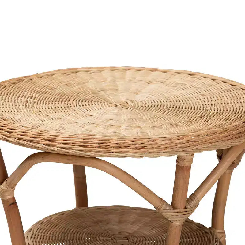 Baxton Studio Abbey Antique Rattan Coffee Table Natural Brown: No Assembly, 4 Point Leg Design, 22.4" Height