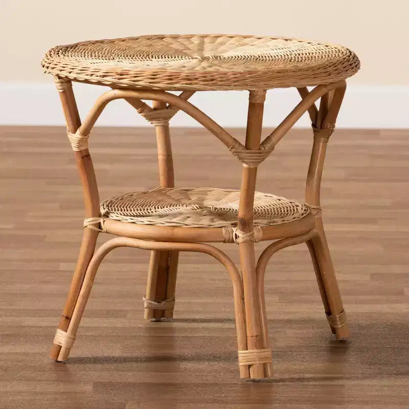 Baxton Studio Abbey Antique Rattan Coffee Table Natural Brown: No Assembly, 4 Point Leg Design, 22.4" Height